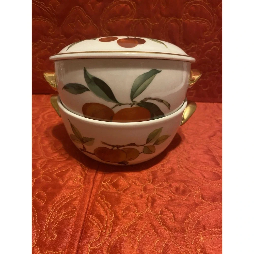 Royal‎ Worcester Evesham Gold Casserole Covered 1 Qt 2 Bottoms, 1 Cover Vintage
